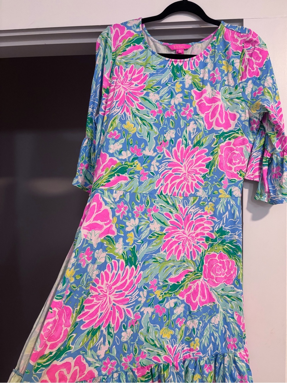 Lilly Pulitzer Kassi Floral Dress “Vibrant Zanzibar Blue Bunny Business”